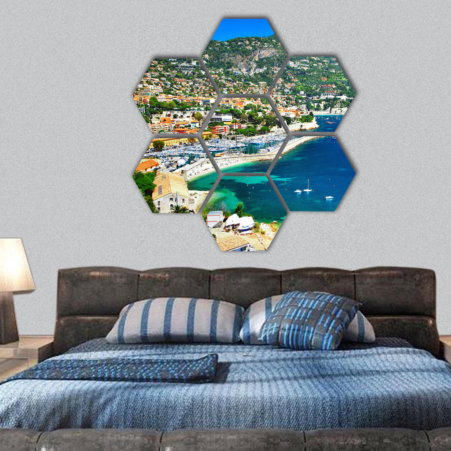pictorial azure coast of France, view ov Nice hexagonal canvas wall art