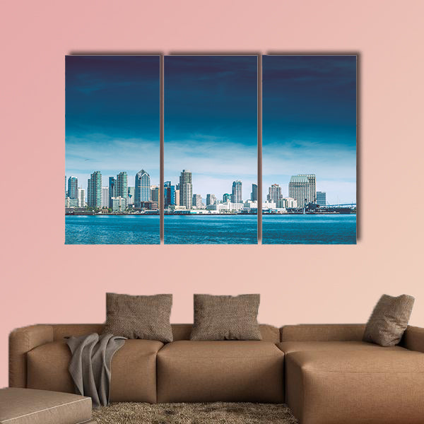 San Diego Bay, City of San Diego Summer Skyline Panorama, California, USA multi panel canvas wall art