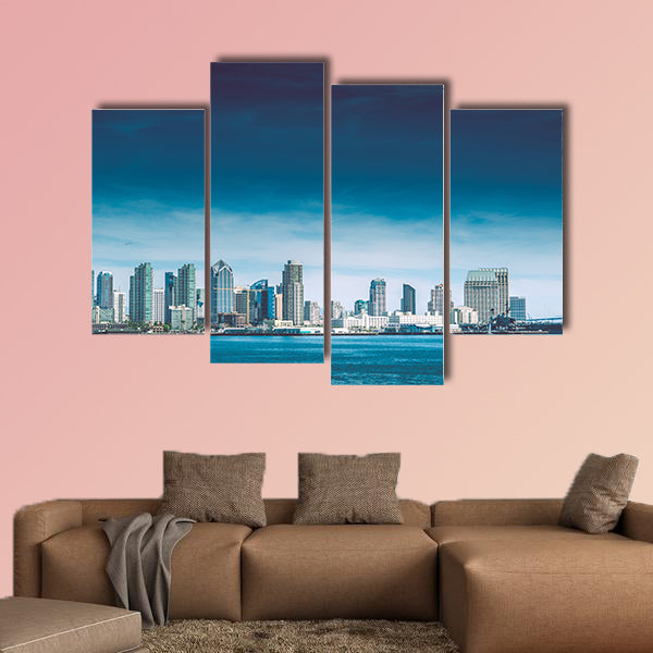 San Diego Bay, City of San Diego Summer Skyline Panorama, California, USA multi panel canvas wall art