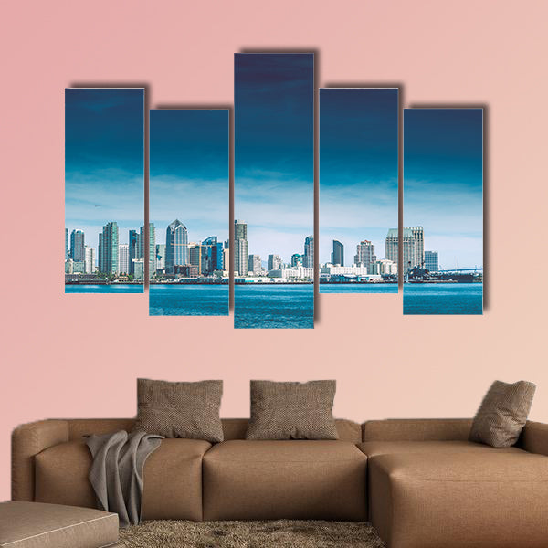 San Diego Bay, City of San Diego Summer Skyline Panorama, California, USA multi panel canvas wall art