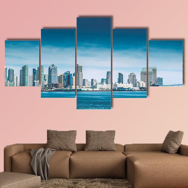 San Diego Bay, City of San Diego Summer Skyline Panorama, California, USA multi panel canvas wall art