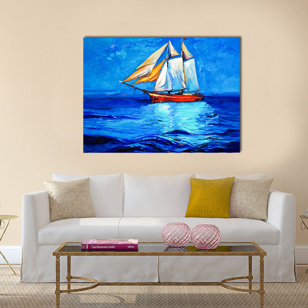 Original oil painting of sail ship and sea on canvas Multi Panel Canvas Wall Art