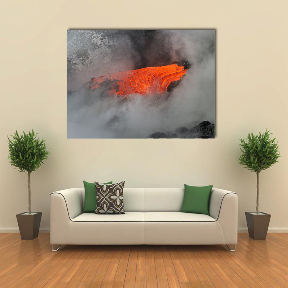 Lava flow enters the sea in Hawaii multi panel canvas wall art