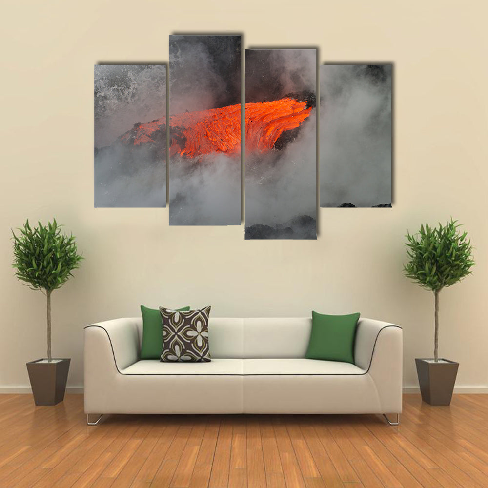 Lava flow enters the sea in Hawaii multi panel canvas wall art
