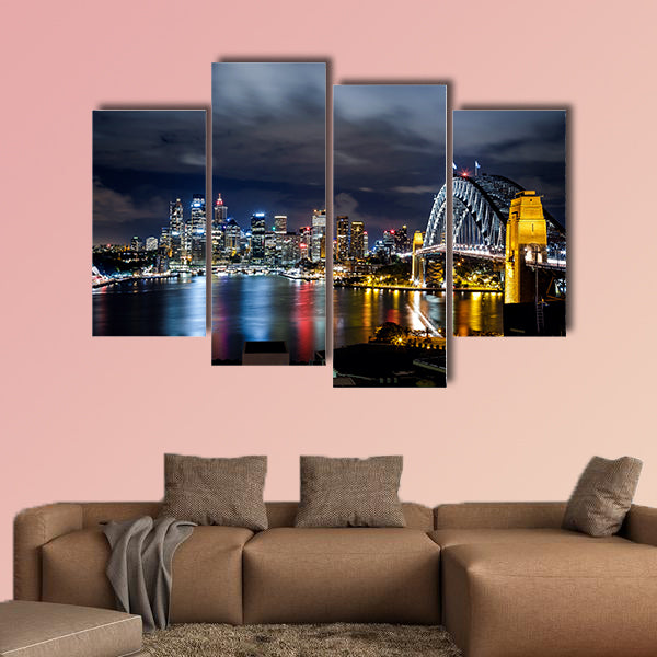 Sydney harbor and downtown buildings multi panel canvas wall art