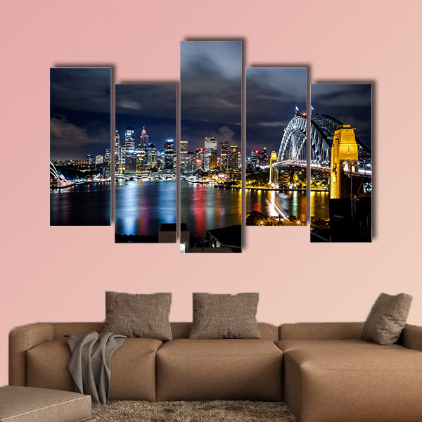 Sydney harbor and downtown buildings multi panel canvas wall art