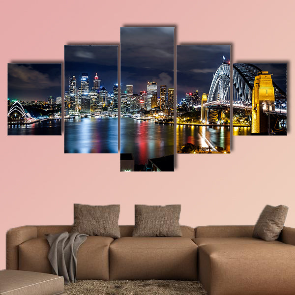 Sydney harbor and downtown buildings multi panel canvas wall art