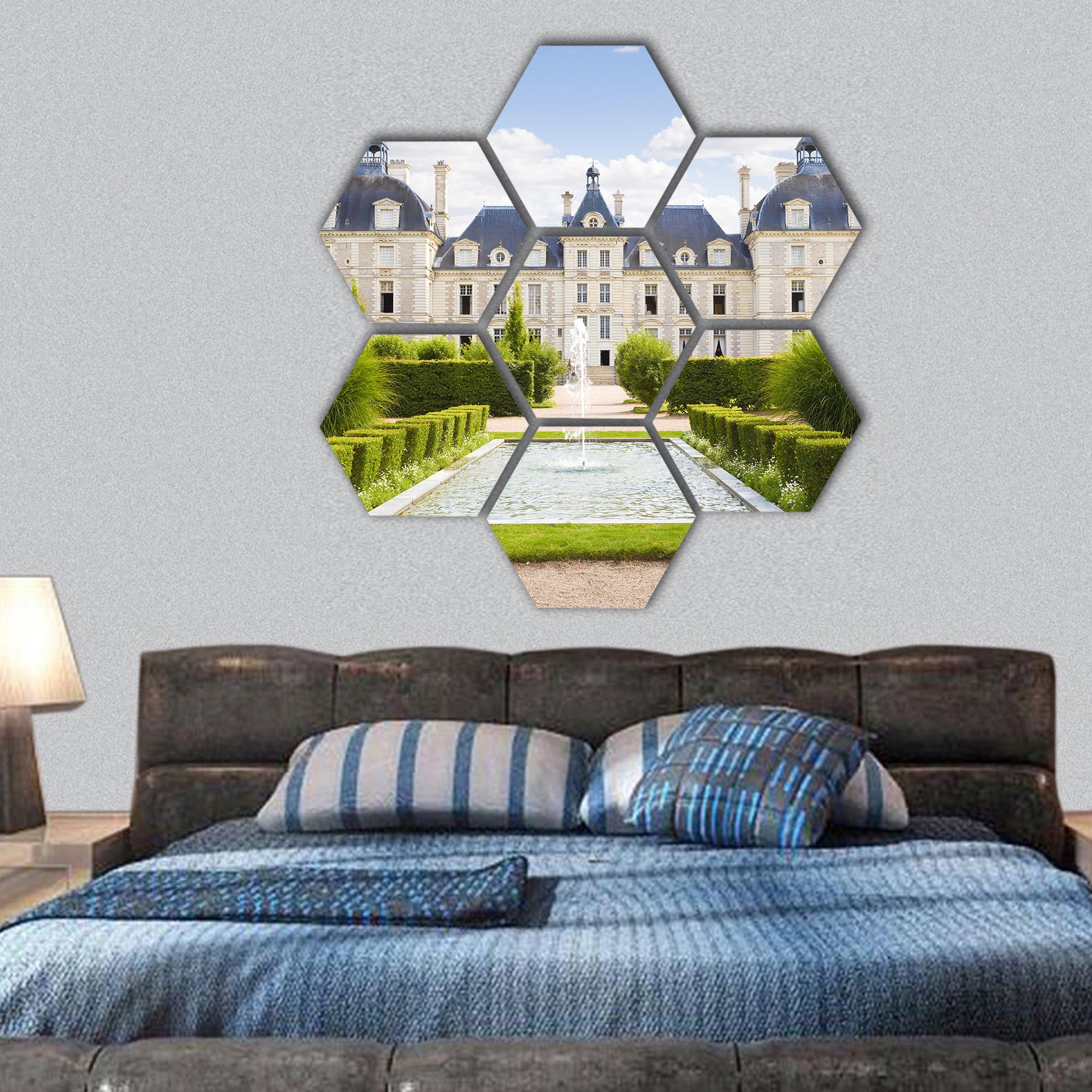 Cheverny Chateau view from apprentices garden, France hexagonal canvas wall art