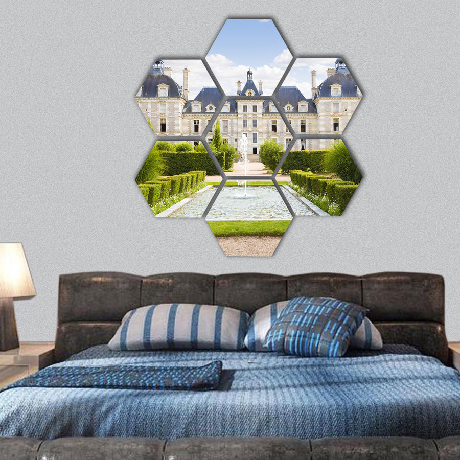 Cheverny Chateau view from apprentices garden, France hexagonal canvas wall art