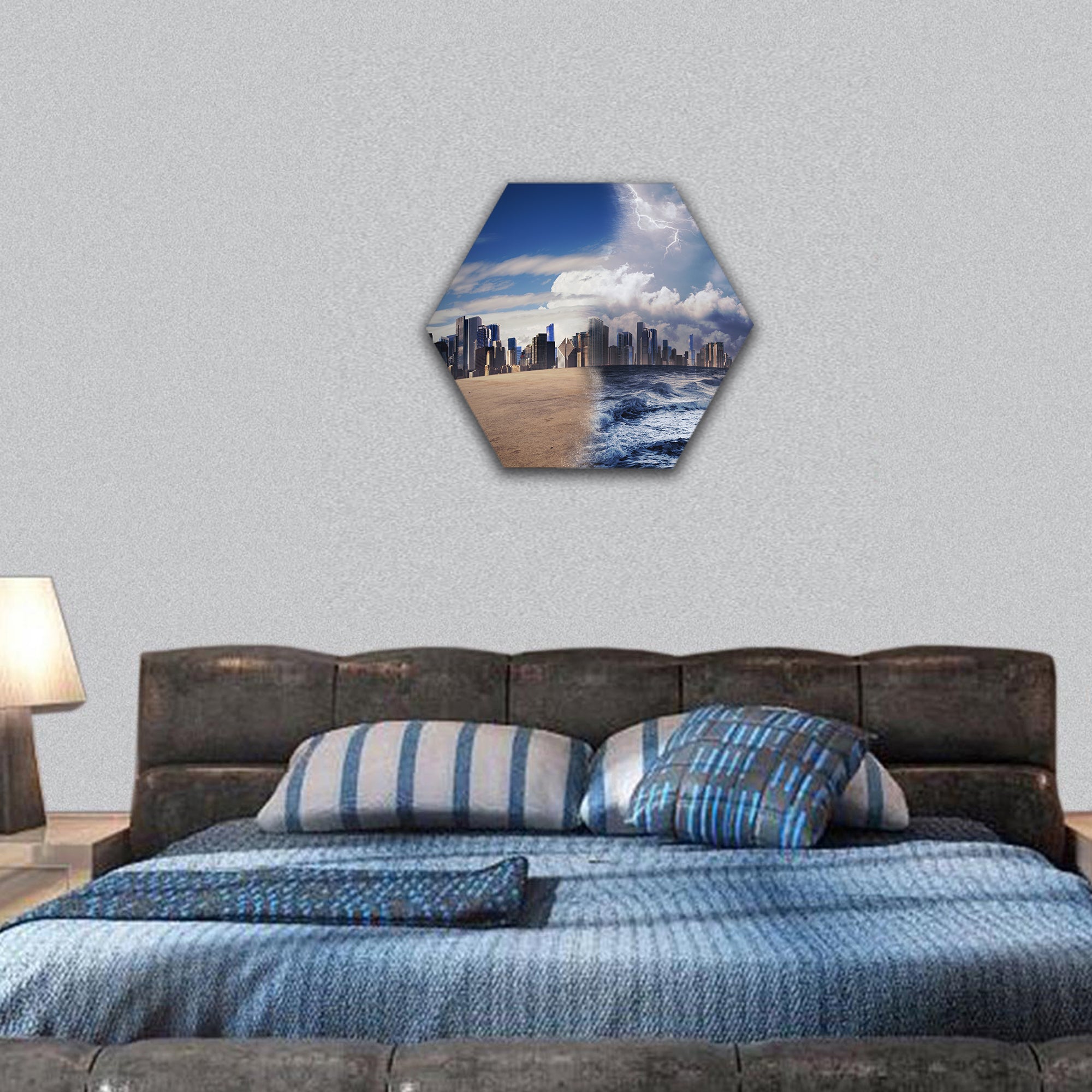Melting of glaciers due to global warming hexagonal canvas wall art