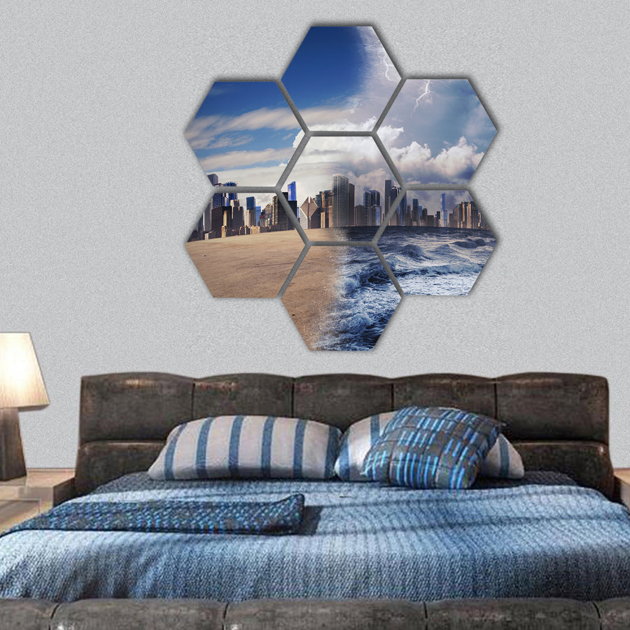 Melting of glaciers due to global warming hexagonal canvas wall art