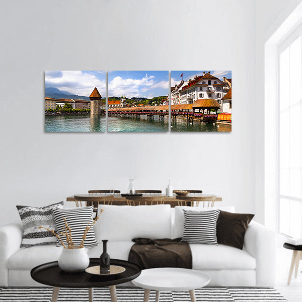 Famous wooden Chapel Bridge in Lucerne, Switzerland panoramic canvas wall art