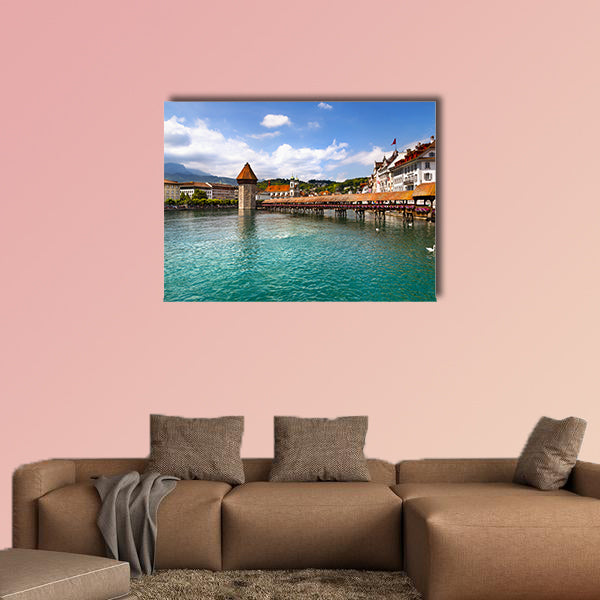 Famous wooden Chapel Bridge in Lucerne, Switzerland multi panel canvas wall art