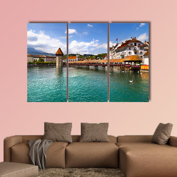 Famous wooden Chapel Bridge in Lucerne, Switzerland multi panel canvas wall art