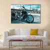 View of black powerful chopper in nature Multi panel canvas wall art