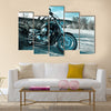 View of black powerful chopper in nature Multi panel canvas wall art