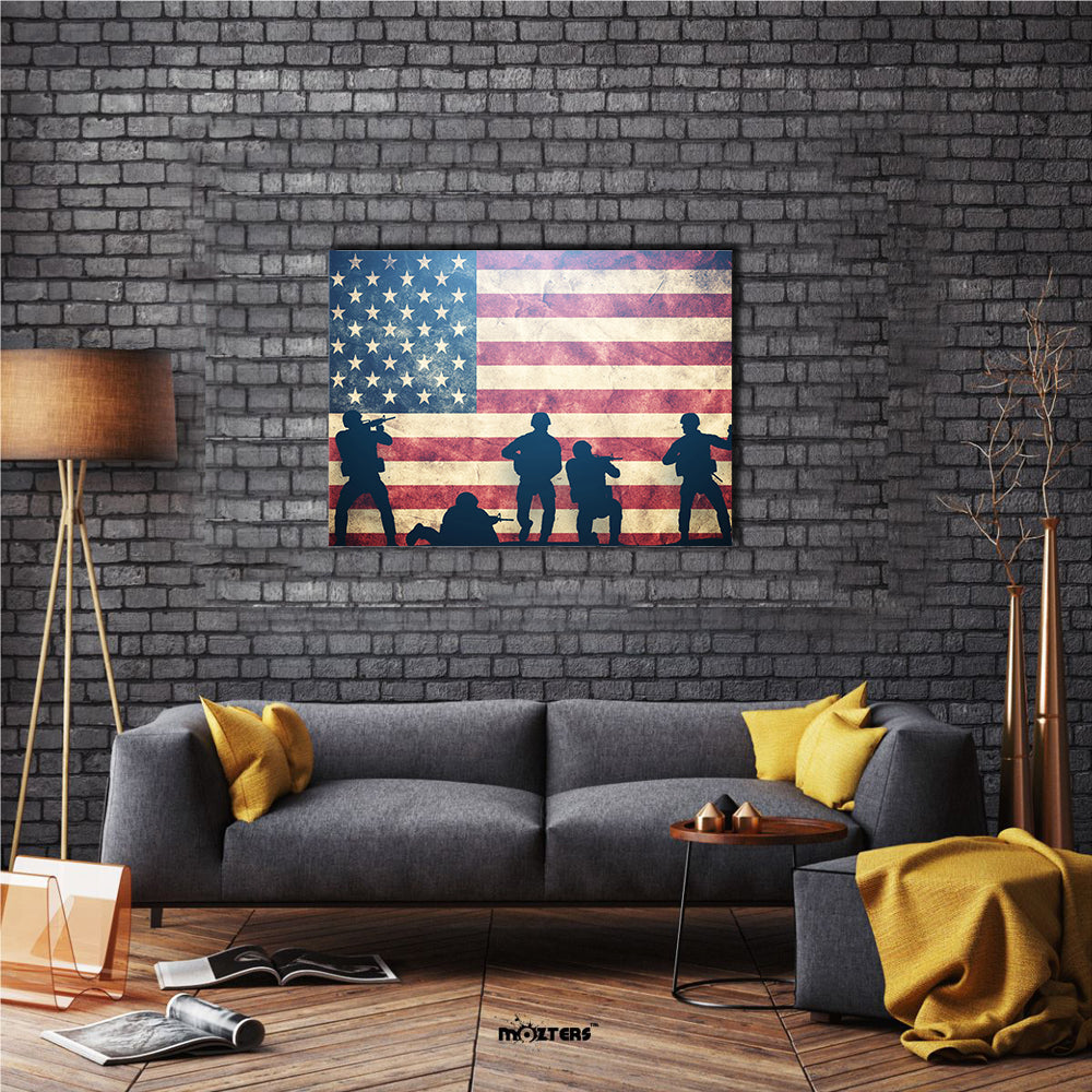 Beautiful US Flag On Grunge Multi Panel Canvas Wall Art