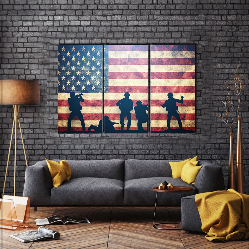 Beautiful US Flag On Grunge Multi Panel Canvas Wall Art