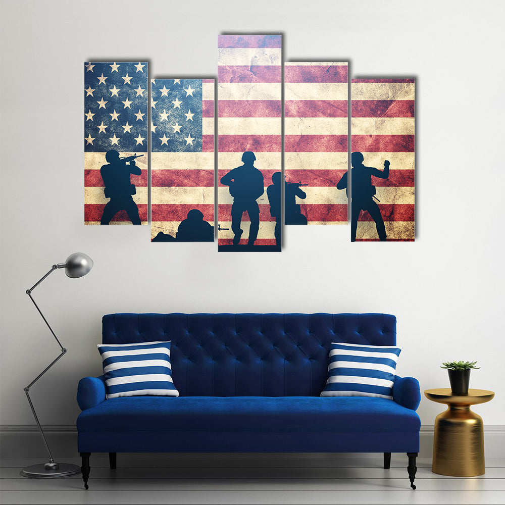 Beautiful US Flag On Grunge Multi Panel Canvas Wall Art