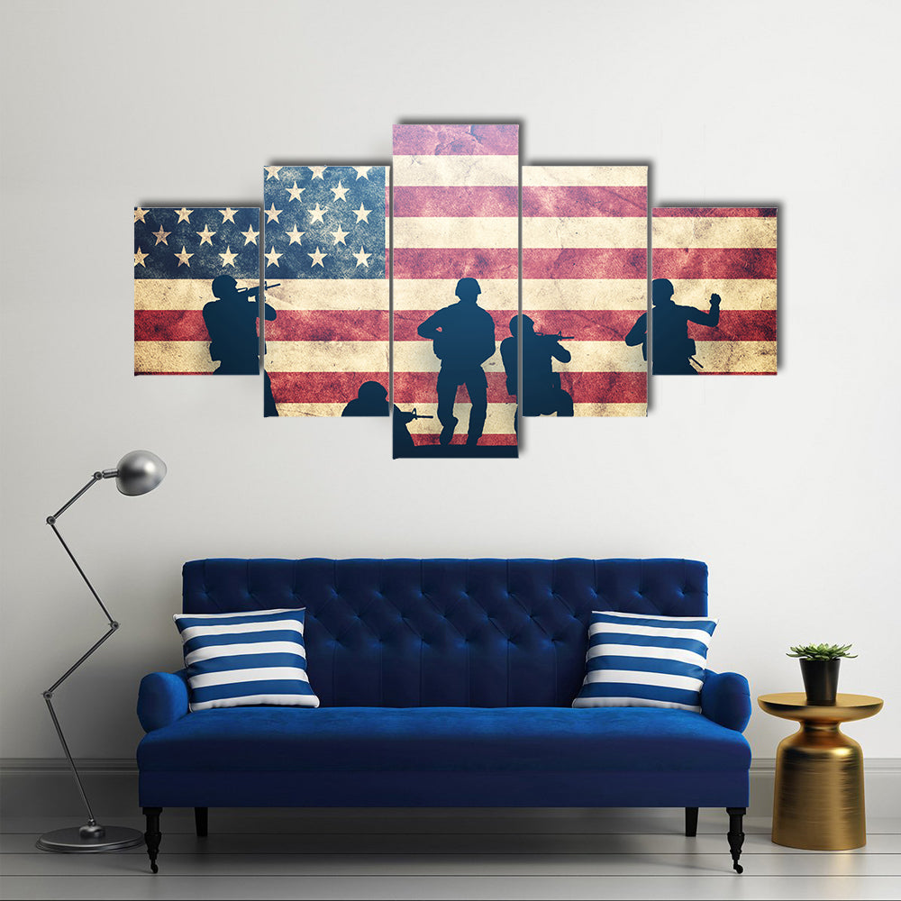 Beautiful US Flag On Grunge Multi Panel Canvas Wall Art
