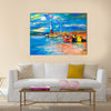 Original oil painting of lighthouse and boats on canvas Multi Panel Canvas Wall Art