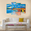 Original oil painting of lighthouse and boats on canvas Multi Panel Canvas Wall Art