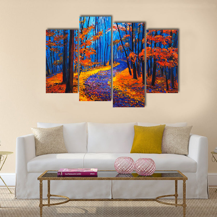 Original oil painting showing beautiful Autumn forest on canvas Multi Panel Canvas Wall Art
