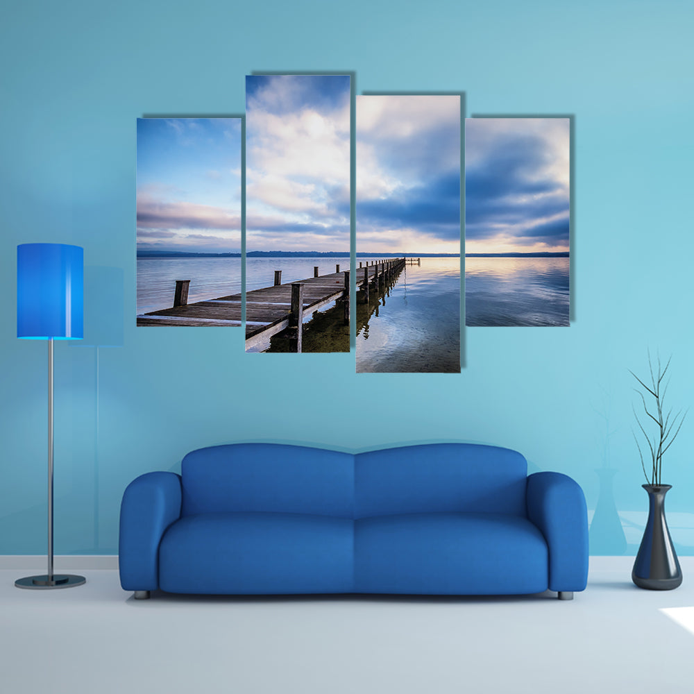 An Old Wooden Jetty At The Chiemsee Lake In Bavaria Multi Panel Canvas Wall Art