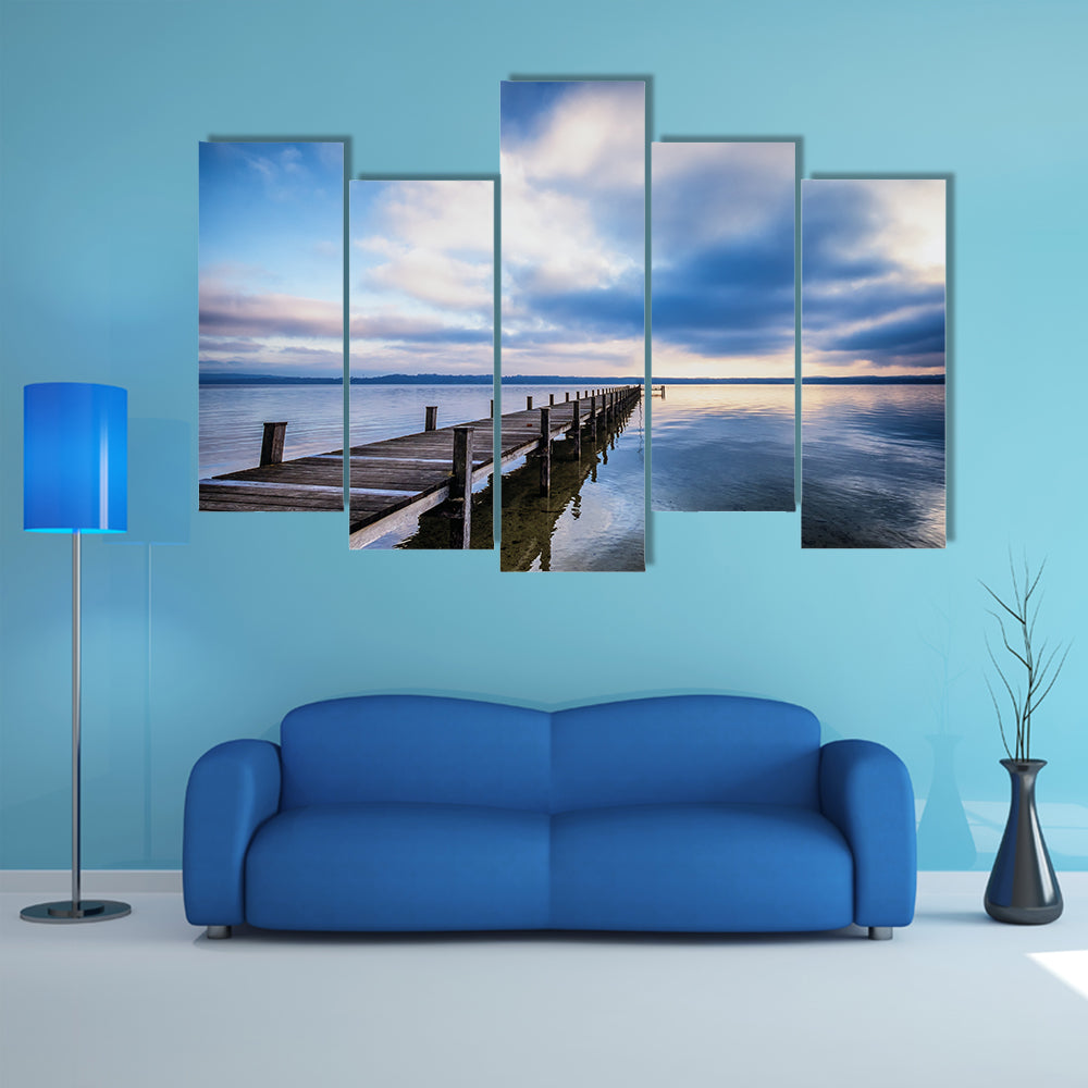 An Old Wooden Jetty At The Chiemsee Lake In Bavaria Multi Panel Canvas Wall Art