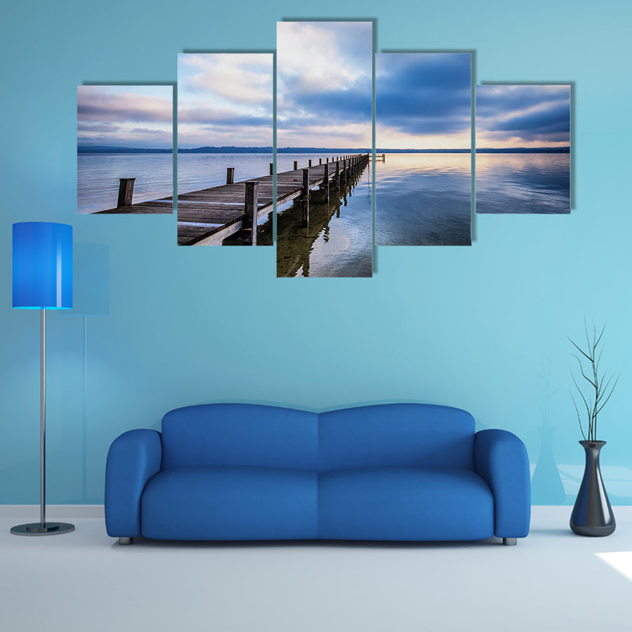 An Old Wooden Jetty At The Chiemsee Lake In Bavaria Multi Panel Canvas Wall Art
