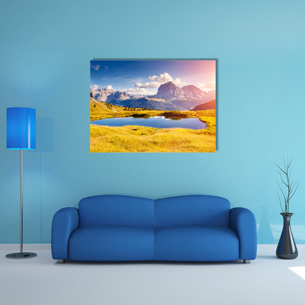 The great view on the Sassolungo (Langkofel) and Sella group, valley Gardena Multi Panel Canvas Wall Art