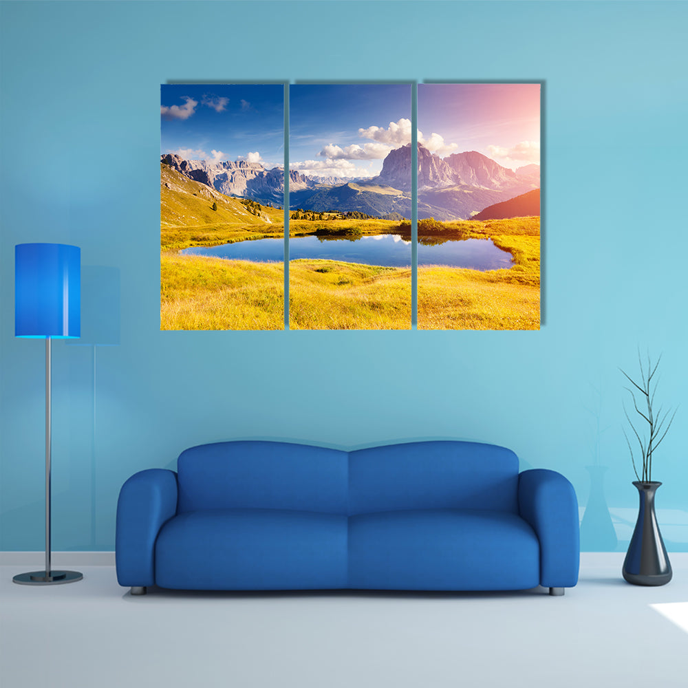 The great view on the Sassolungo (Langkofel) and Sella group, valley Gardena Multi Panel Canvas Wall Art