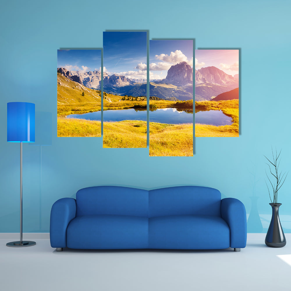 The great view on the Sassolungo (Langkofel) and Sella group, valley Gardena Multi Panel Canvas Wall Art