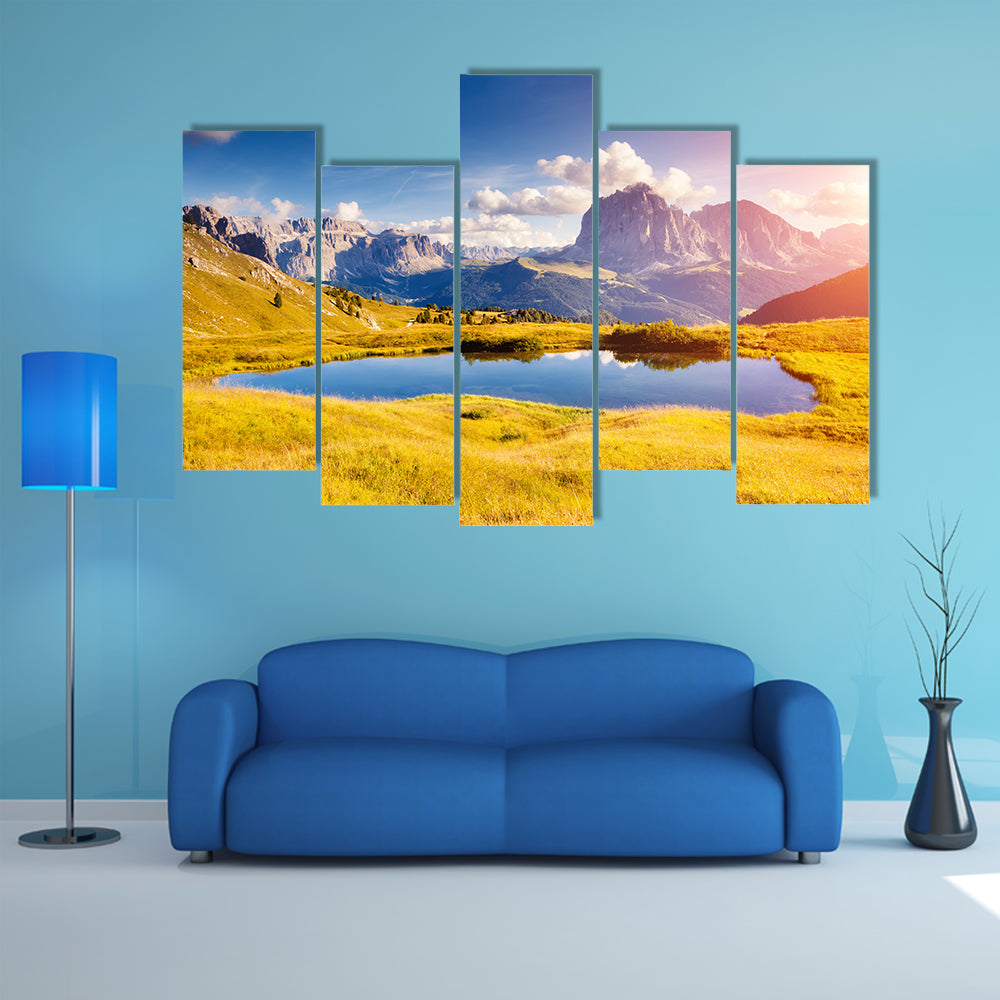 The great view on the Sassolungo (Langkofel) and Sella group, valley Gardena Multi Panel Canvas Wall Art