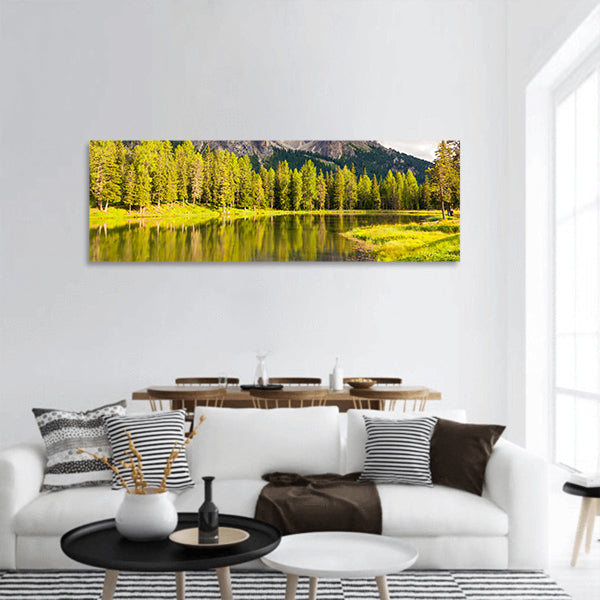 Foggy Lago Di Antorno in National Park Tre Cime di Lavaredo panoramic canvas wall art
