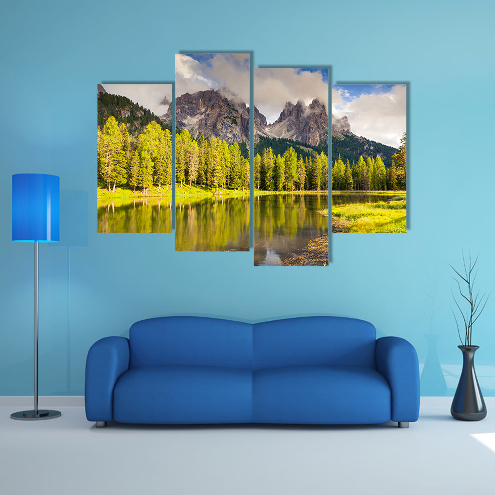 A great view of the foggy Lago Di Antorno in National Park Multi Panel Canvas Wall Art