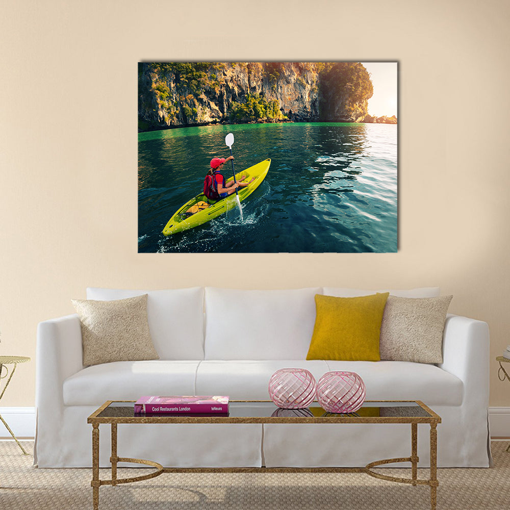 Woman with the kayak Multi panel canvas wall art