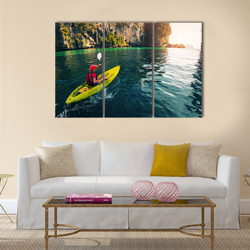 Woman with the kayak Multi panel canvas wall art