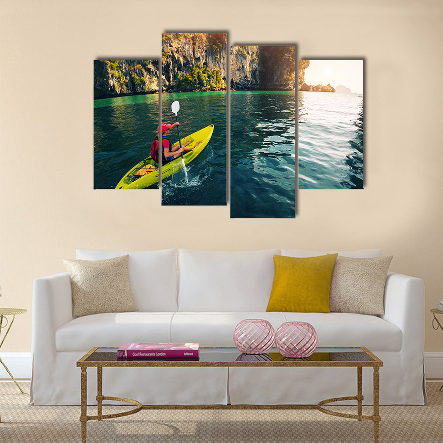 Woman with the kayak Multi panel canvas wall art
