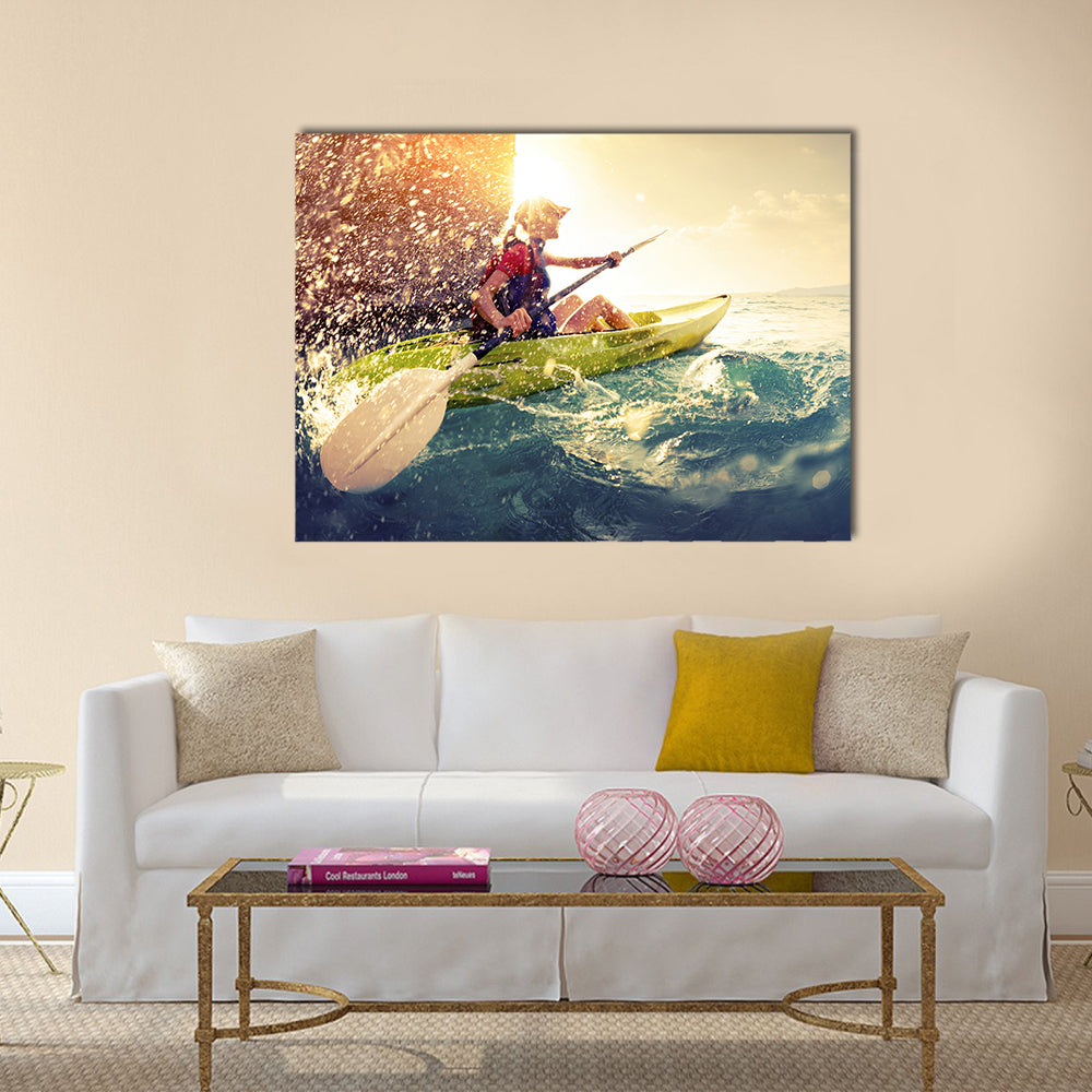 Woman with the kayak Multi panel canvas wall art