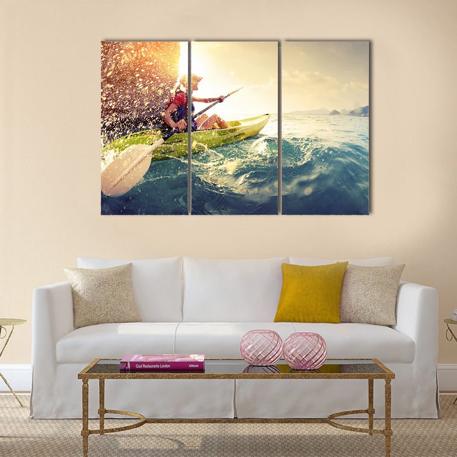Woman with the kayak Multi panel canvas wall art