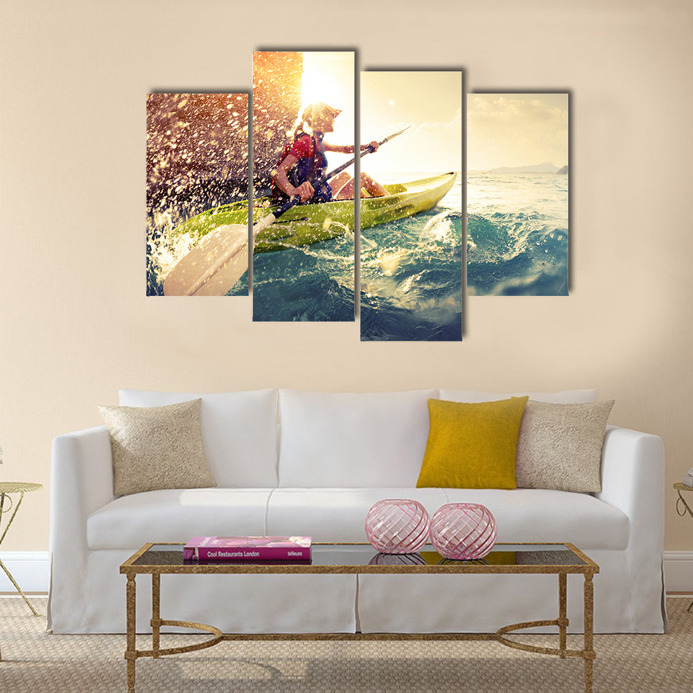 Woman with the kayak Multi panel canvas wall art