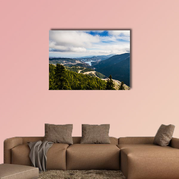 The Plastiras lake, panoramic view in central Greece multi panel canvas wall art