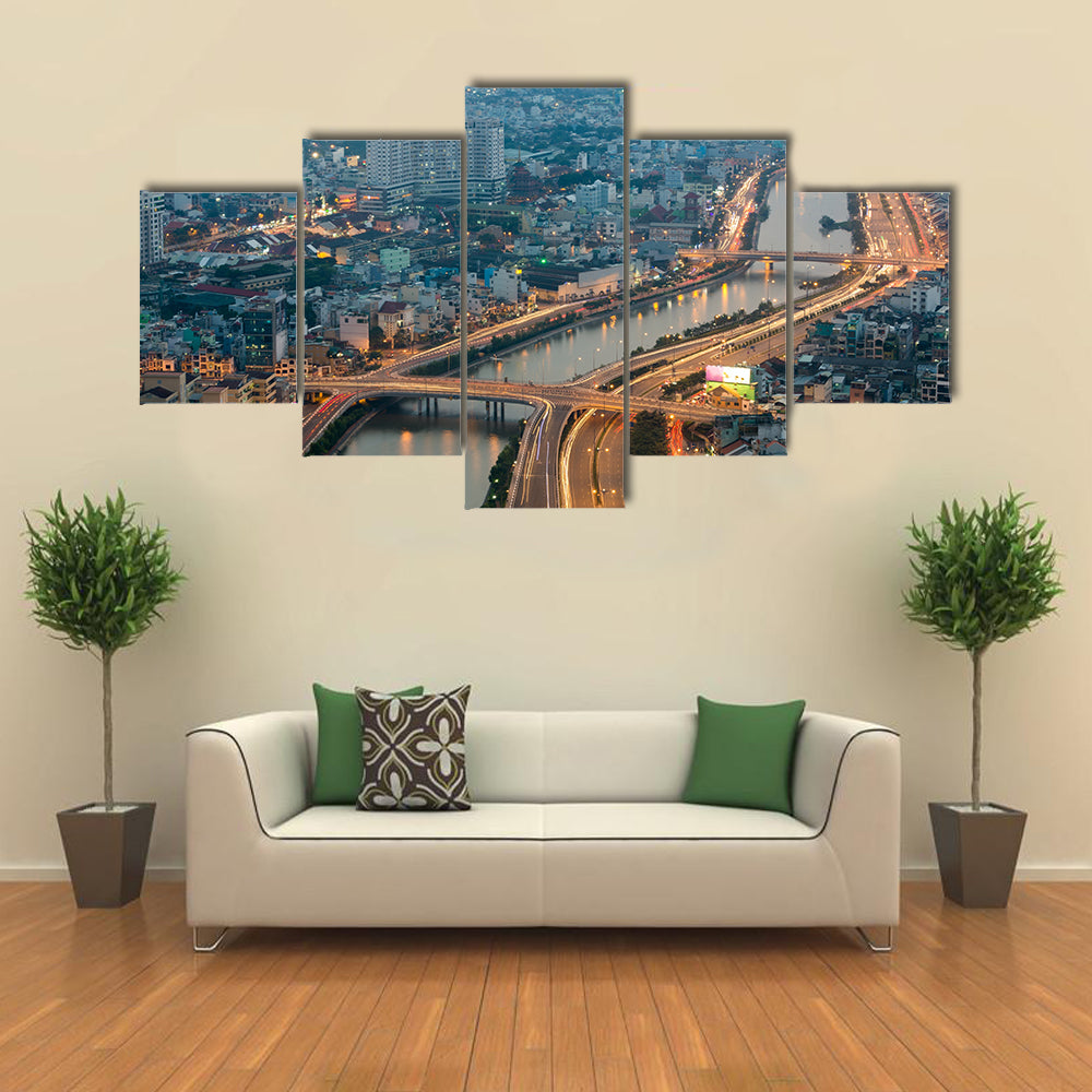 Aerial view on Ho Chi Minh city from the tower, Saigon, Vietnam Multi panel canvas wall art