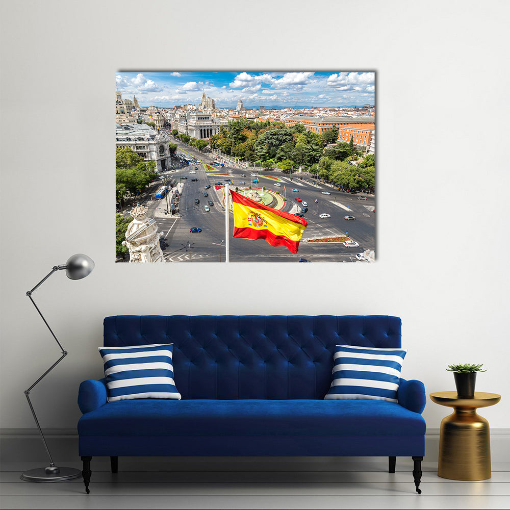 Spain Flag, Madrid in a beautiful summer day, Spain Multi panel canvas wall art
