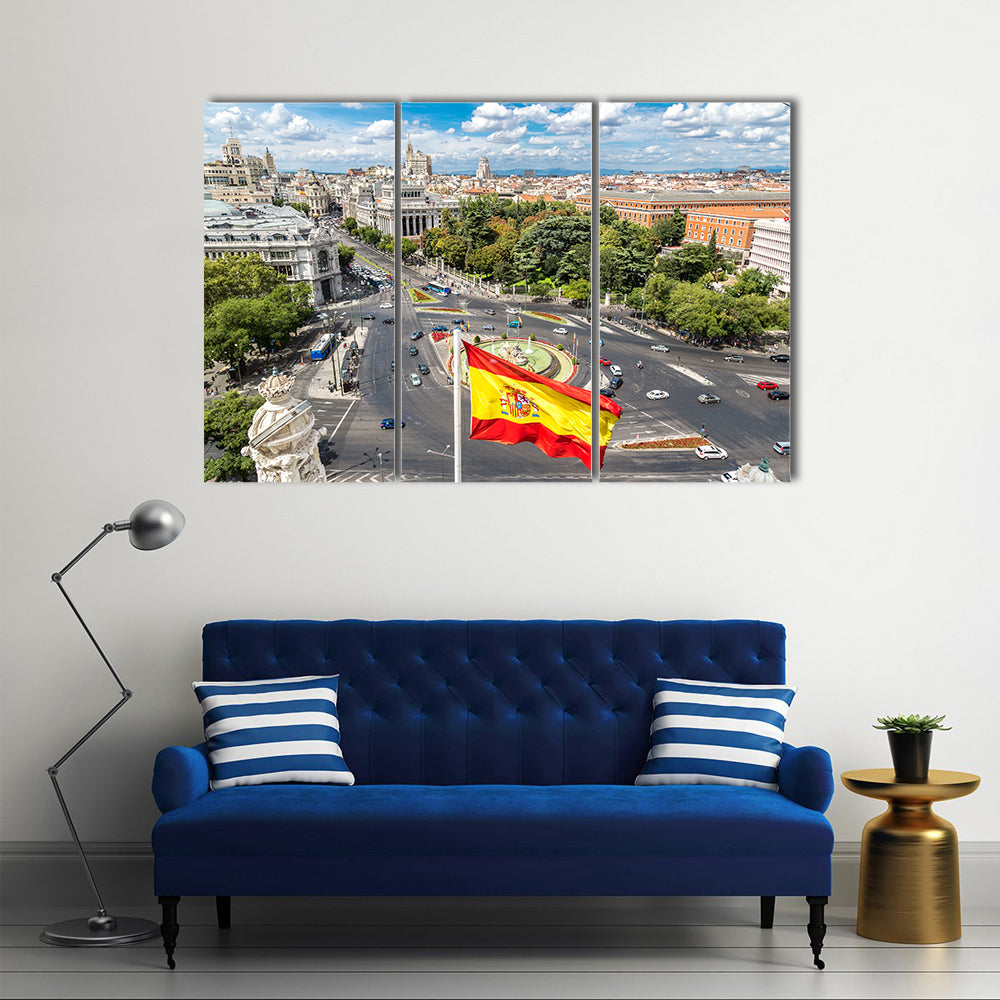 Spain Flag, Madrid in a beautiful summer day, Spain Multi panel canvas wall art