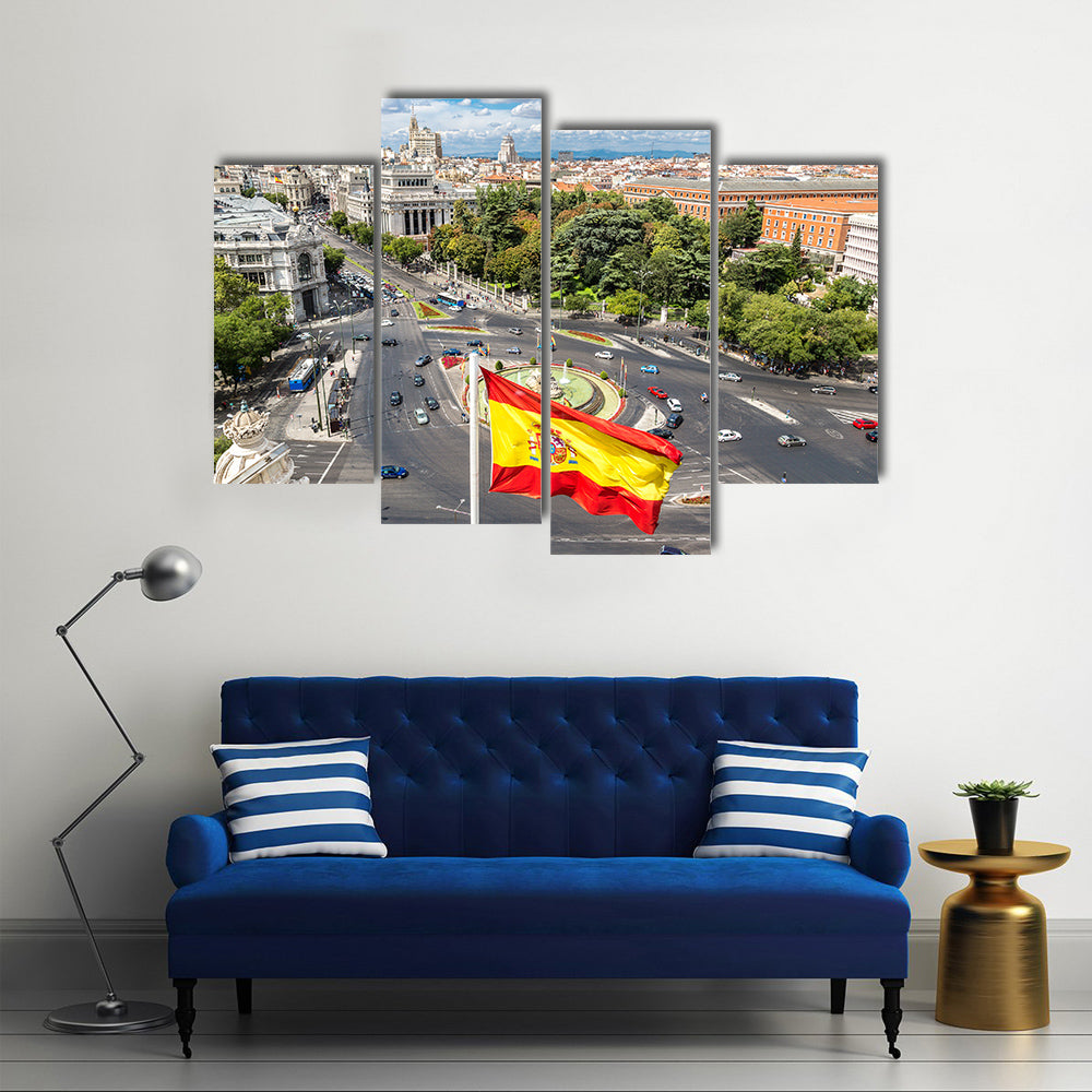 Spain Flag, Madrid in a beautiful summer day, Spain Multi panel canvas wall art
