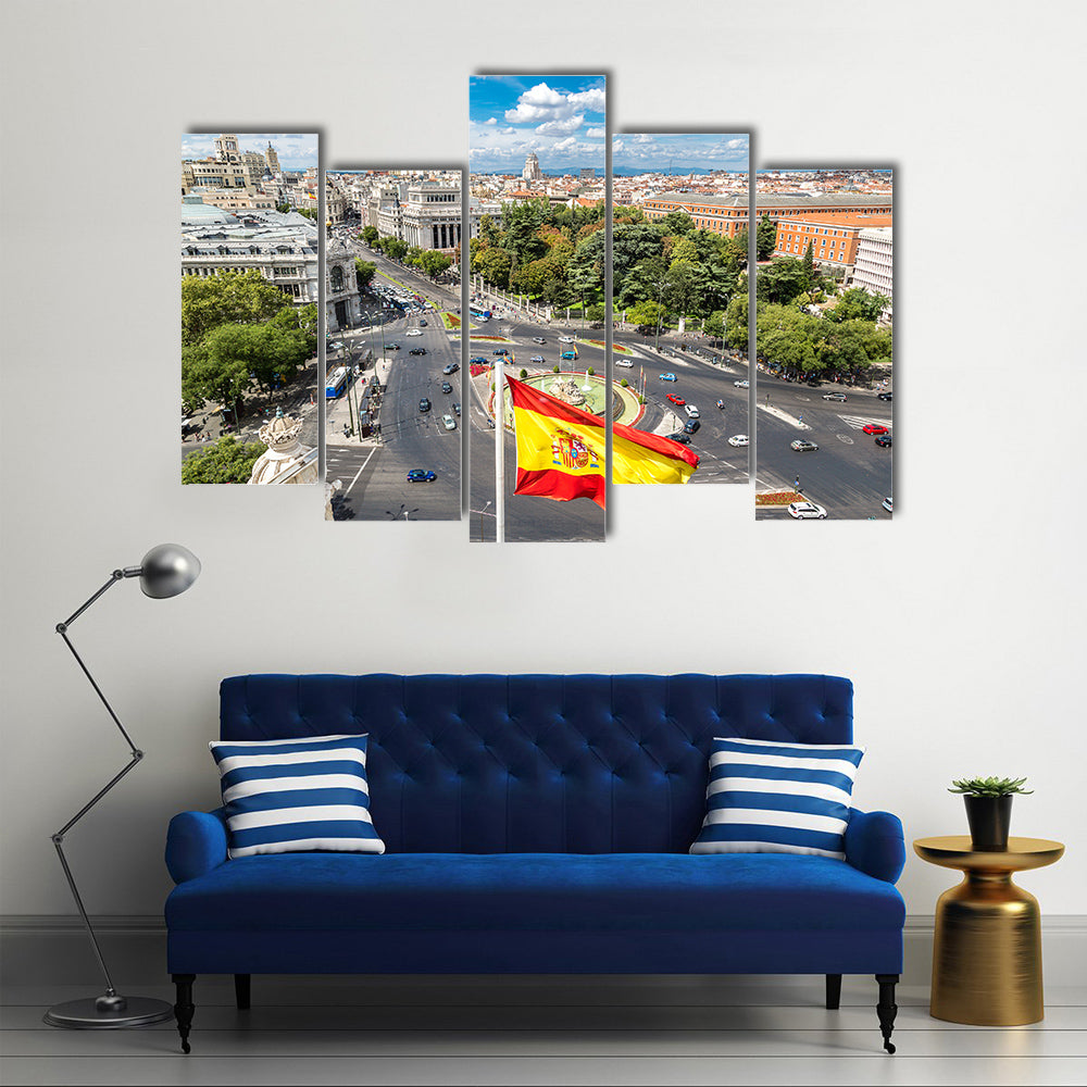 Spain Flag, Madrid in a beautiful summer day, Spain Multi panel canvas wall art