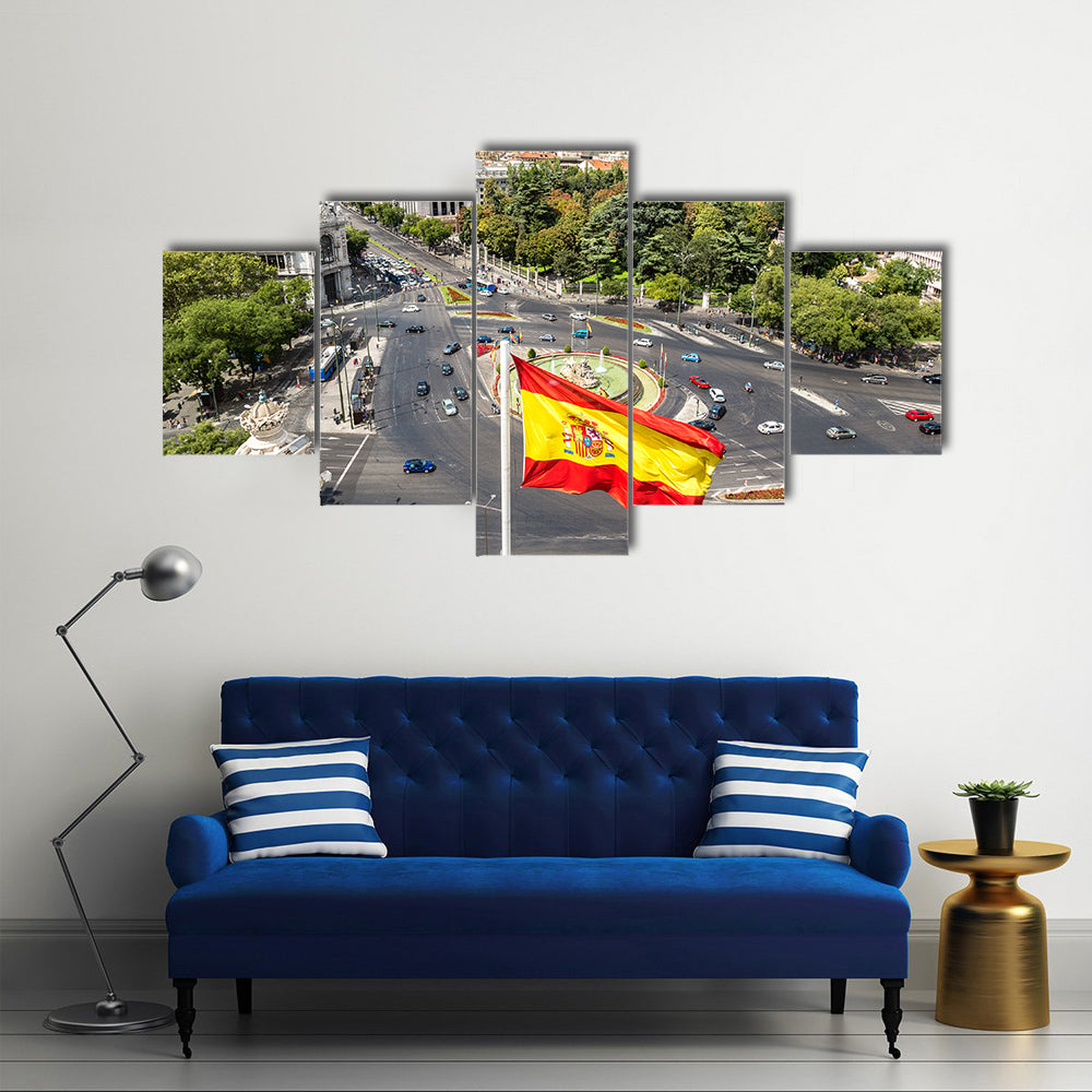 Spain Flag, Madrid in a beautiful summer day, Spain Multi panel canvas wall art