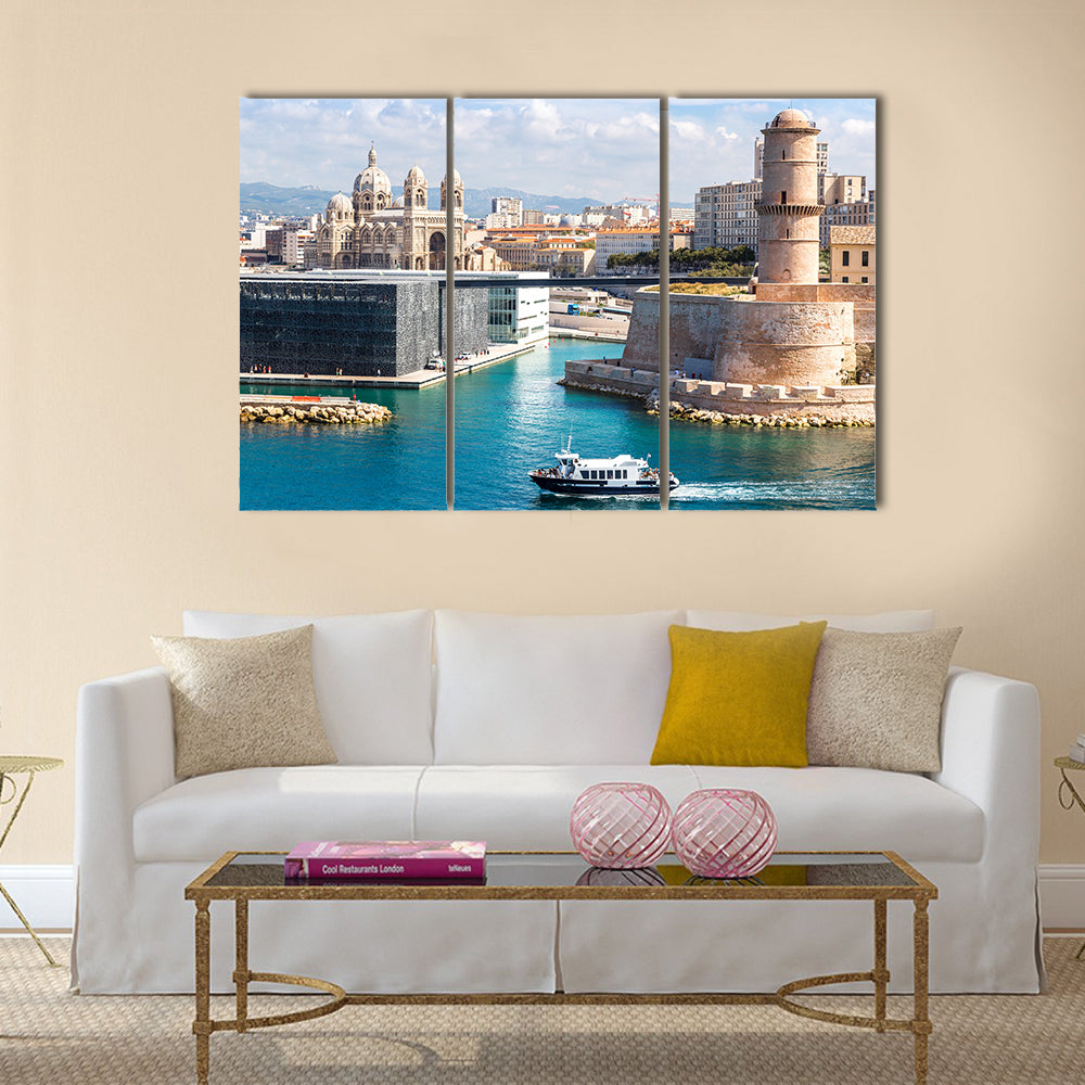 Scenery Of Saint Jean Castle, Cathedral De La Major And Vieux Port Multi Panel Canvas Wall Art
